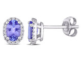 7/8 Carat (ctw) Tanzanite Halo Earrings in 10K White Gold with Accent Diamonds